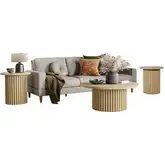 Auden 3 Piece Fluted Coffee & End Table Set in Natural Brown Wood